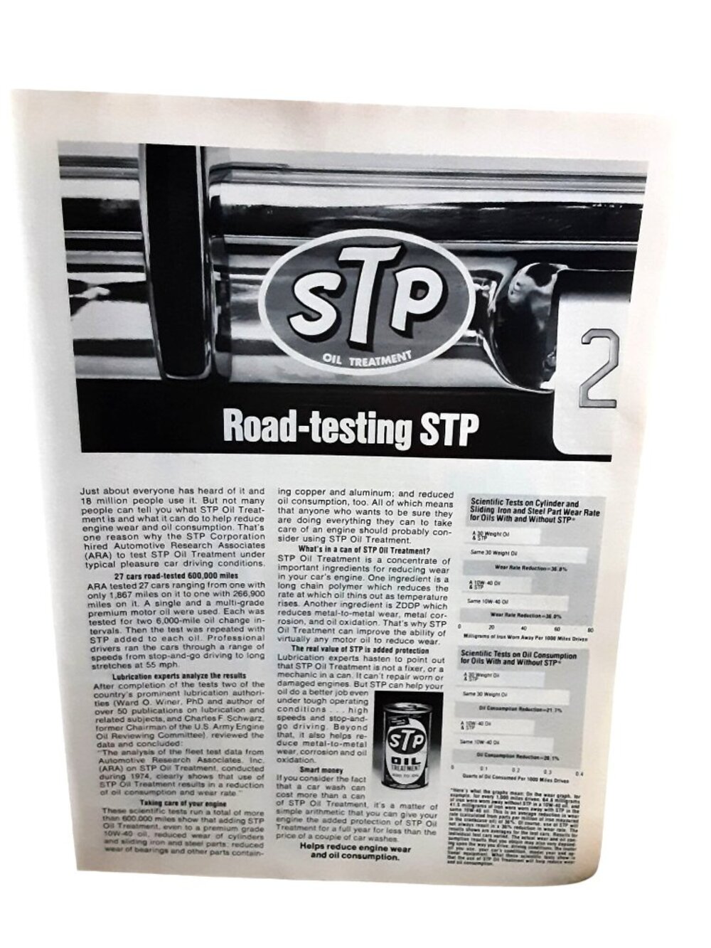 1976 STP Oil Treatment Road Testing Vintage Automotive Print Ad